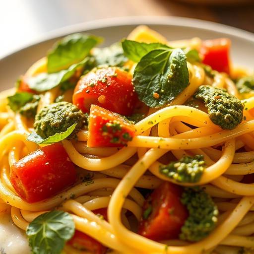 Vegetarian Pasta Primavera with Pesto Sauce